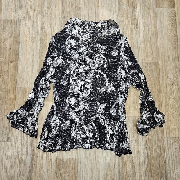 Vtg Dressbarn Floral Semi Sheer Blouse Womens L Black Ruffle Y2K Grunge Fairy - Picture 6 of 9